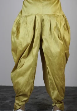 Solid Color Dupion Silk Dhoti Pant in Olive Green