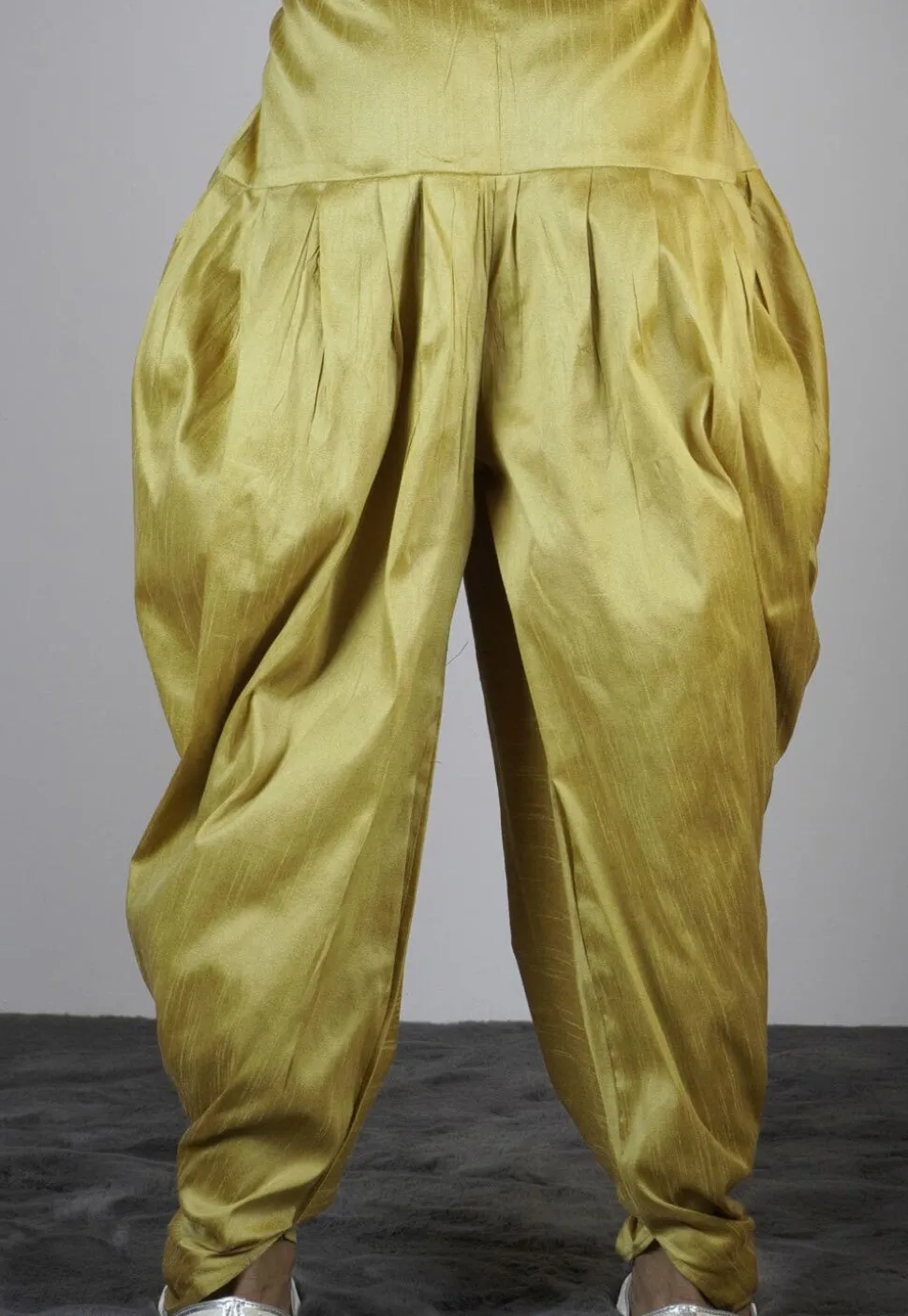 Solid Color Dupion Silk Dhoti Pant in Olive Green