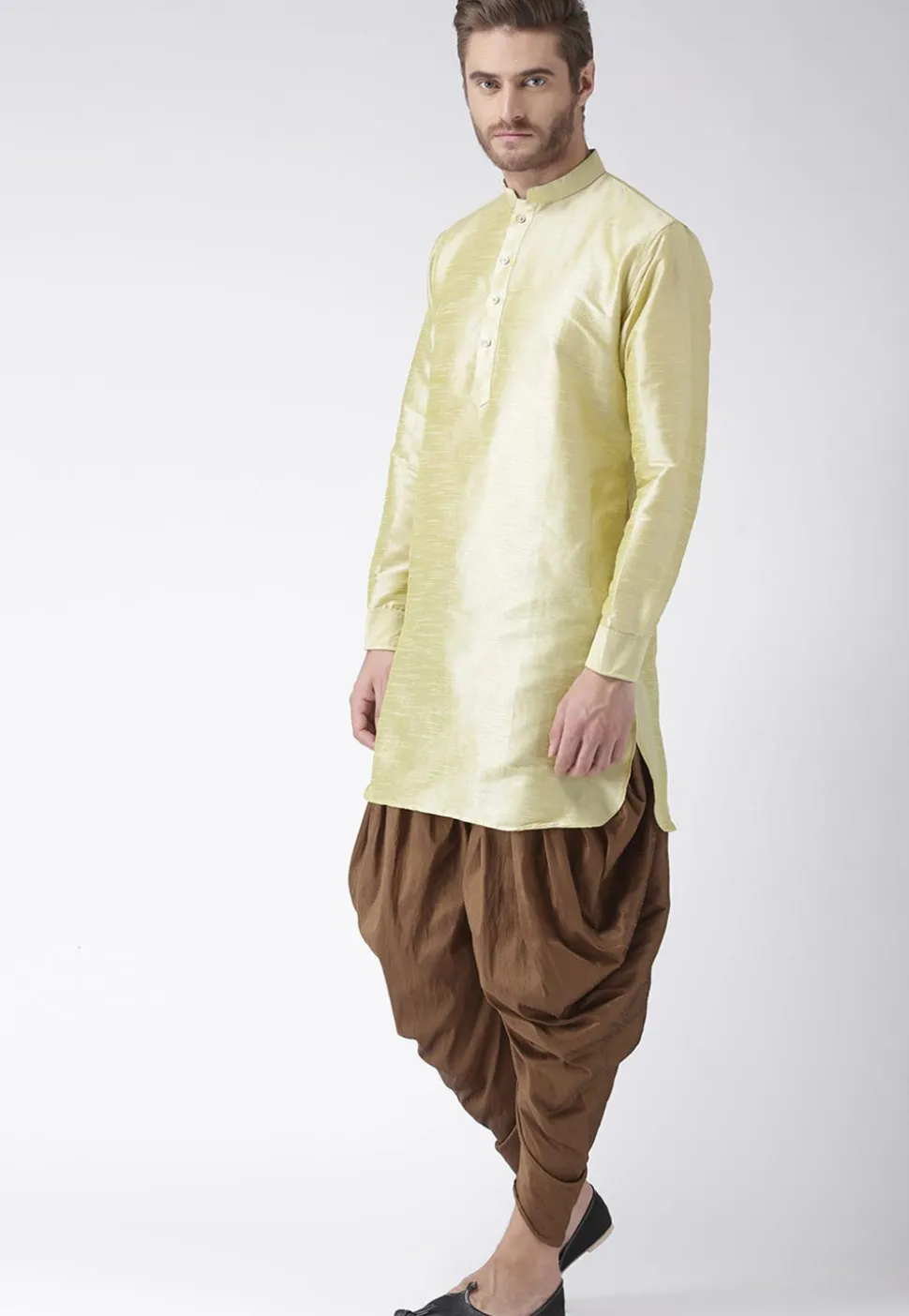 Solid Color Dupion Silk Dhoti Pant in Dark Brown
