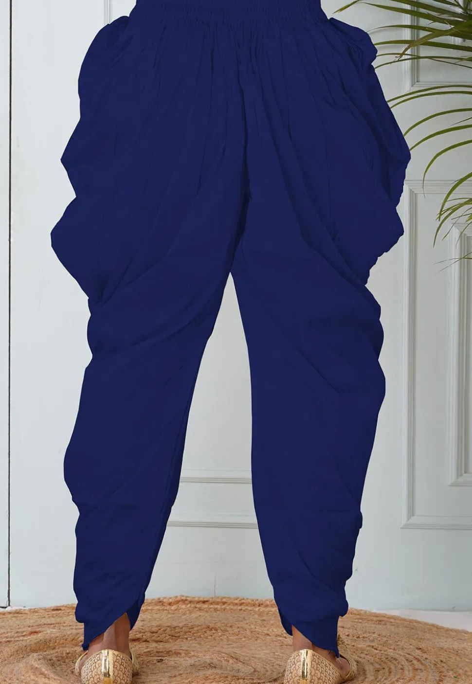 Solid Color Dupion Silk Dhoti in Royal Blue