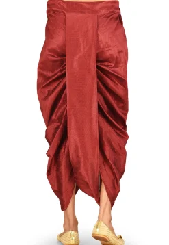 Solid Color Dupion Silk Dhoti in Red