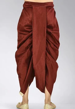 Solid Color Dupion Silk Dhoti Pant in Maroon