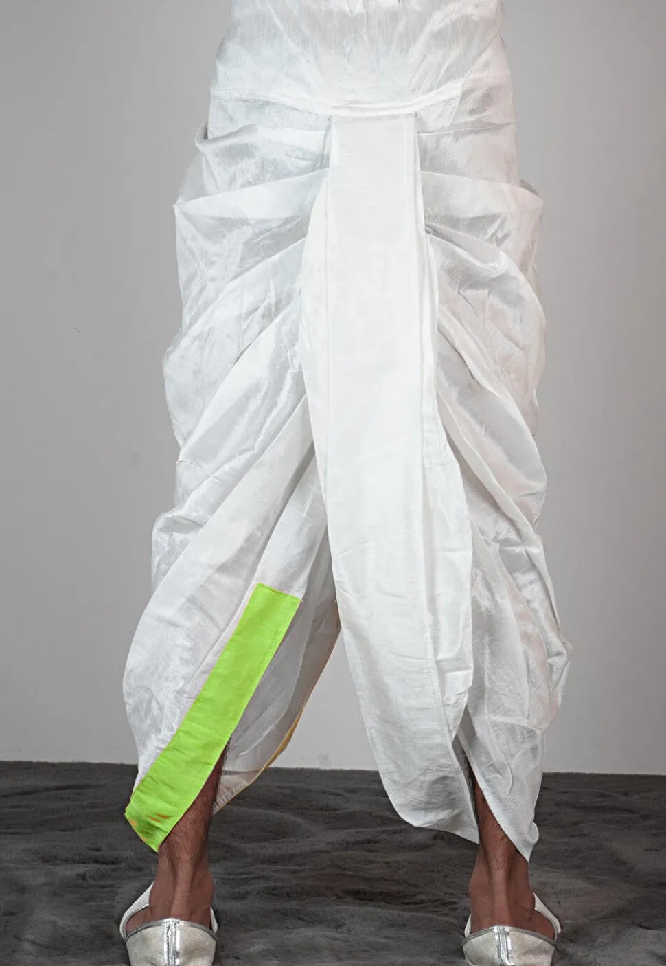 Solid Color Dupion Silk Dhoti Pant in White