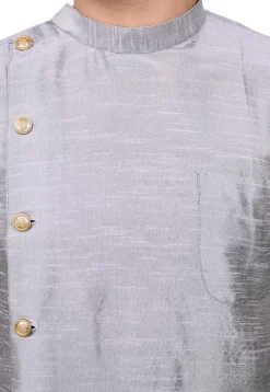Solid Color Dupion Silk Dhoti Kurta in Grey