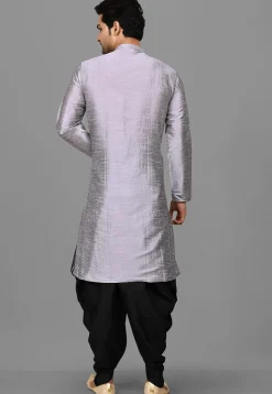 Solid Color Dupion Silk Dhoti Kurta in Grey
