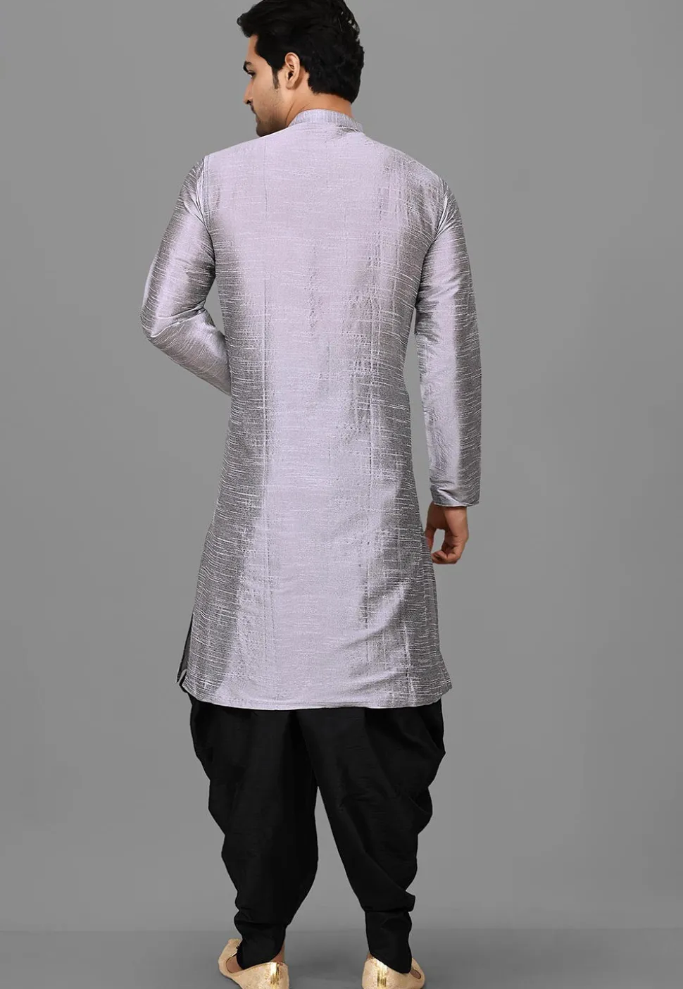 Solid Color Dupion Silk Dhoti Kurta in Grey
