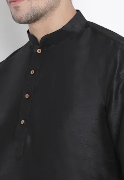 Solid Color Dupion Silk Dhoti Kurta in Black