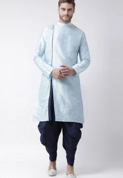 Solid Color Dupion Silk Dhoti Kurta in Light Blue