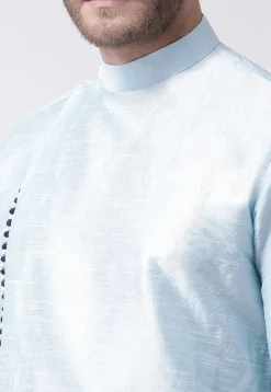 Solid Color Dupion Silk Dhoti Kurta in Light Blue
