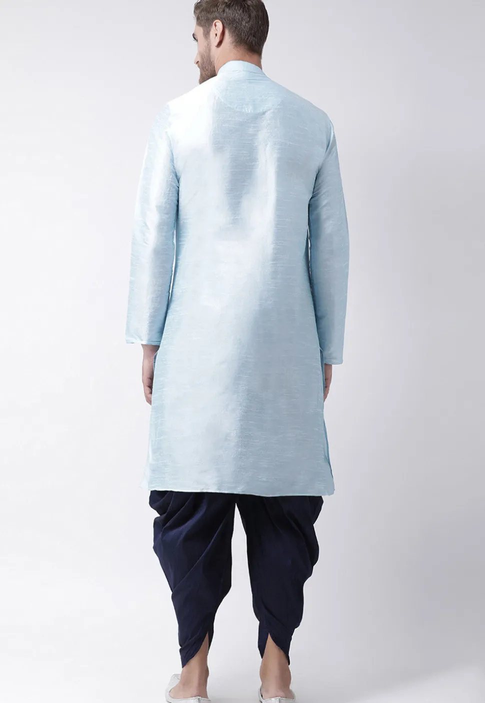 Solid Color Dupion Silk Dhoti Kurta in Light Blue