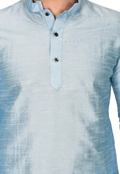 Solid Color Dupion Silk Dhoti Kurta in Light Blue