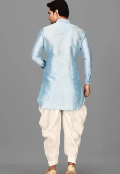 Solid Color Dupion Silk Dhoti Kurta in Light Blue
