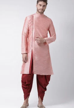 Solid Color Dupion Silk Dhoti Kurta in Pink