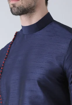 Solid Color Dupion Silk Dhoti Kurta in Navy Blue