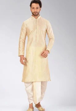 Solid Color Dupion Silk Dhoti Kurta in Beige