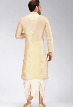 Solid Color Dupion Silk Dhoti Kurta in Beige