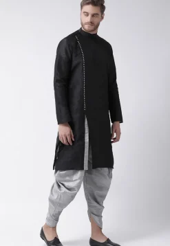 Solid Color Dupion Silk Dhoti Kurta in Black