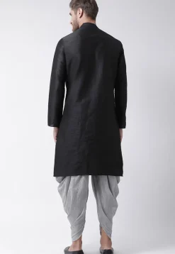 Solid Color Dupion Silk Dhoti Kurta in Black