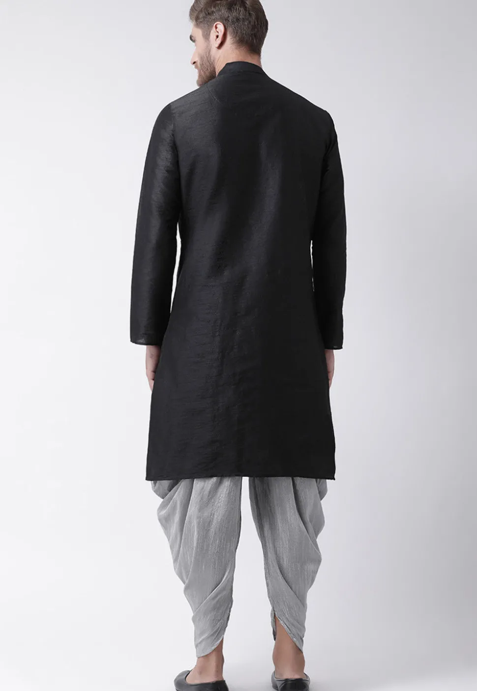 Solid Color Dupion Silk Dhoti Kurta in Black