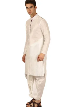 Solid Color Dupion Silk Dhoti Kurta in White