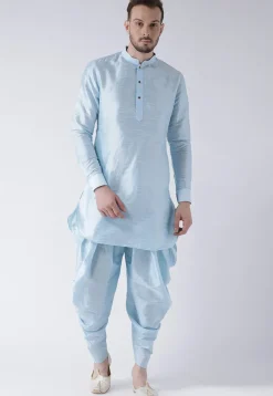 Solid Color Dupion Silk Dhoti Kurta in Sky Blue