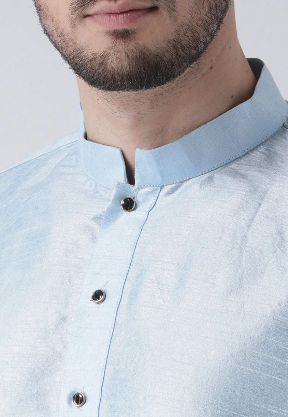 Solid Color Dupion Silk Dhoti Kurta in Sky Blue