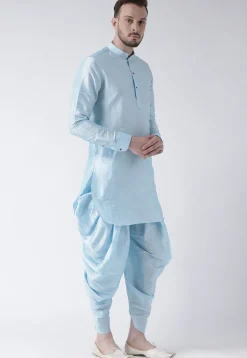 Solid Color Dupion Silk Dhoti Kurta in Sky Blue