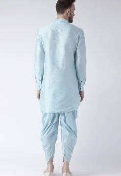 Solid Color Dupion Silk Dhoti Kurta in Sky Blue