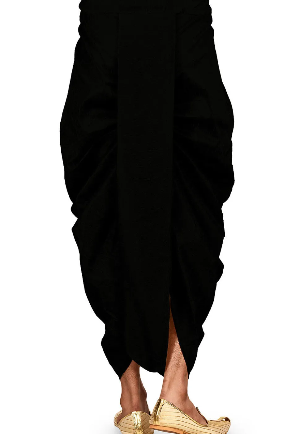 Solid Color Dupion Silk Dhoti in Black