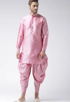Solid Color Dupion Silk Dhoti Kurta in Pink