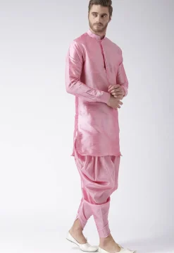 Solid Color Dupion Silk Dhoti Kurta in Pink