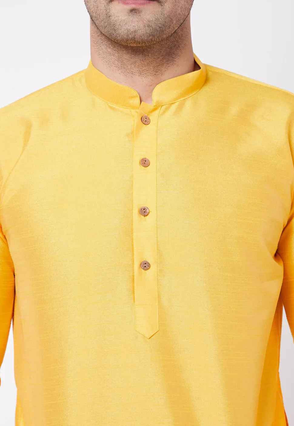 Solid Color Dupion Silk Dhoti Kurta in Yellow