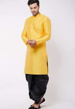 Solid Color Dupion Silk Dhoti Kurta in Yellow
