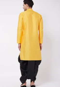 Solid Color Dupion Silk Dhoti Kurta in Yellow