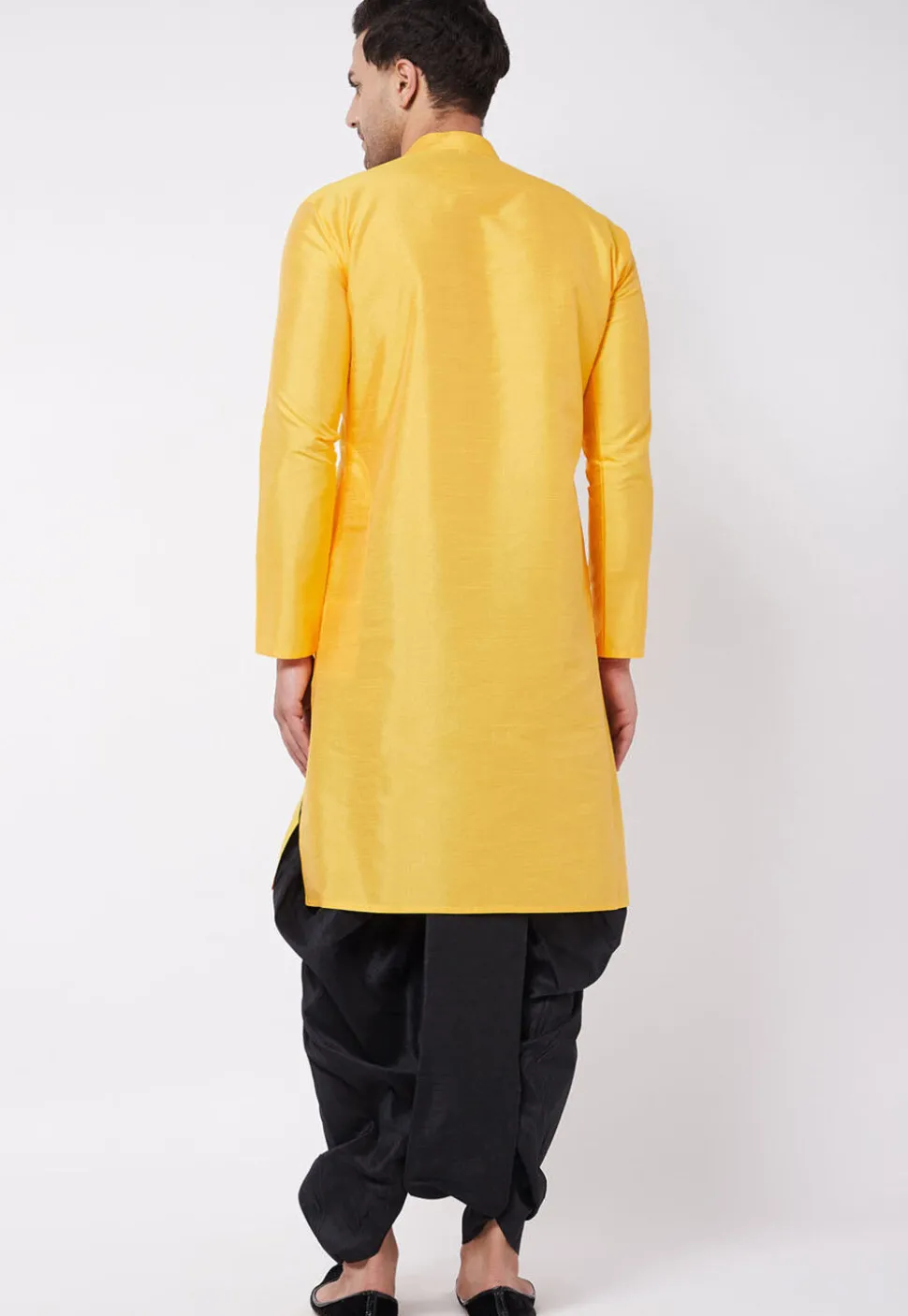 Solid Color Dupion Silk Dhoti Kurta in Yellow