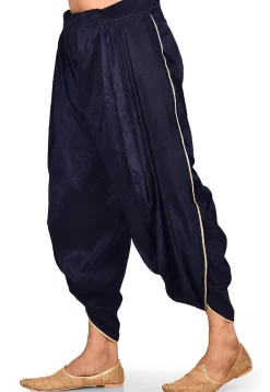 Solid Color Dupion Silk Dhoti Pant in Navy Blue