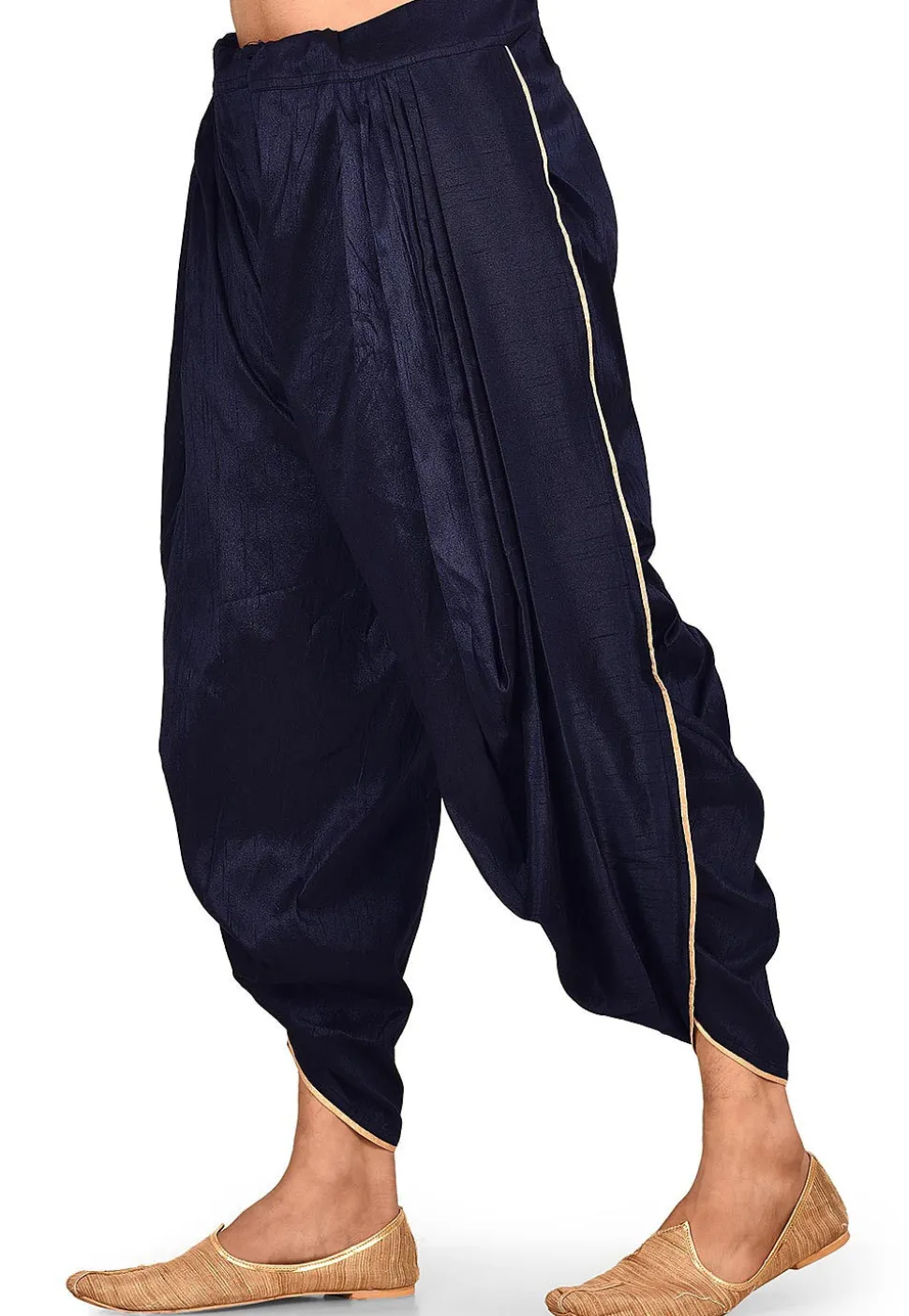 Solid Color Dupion Silk Dhoti Pant in Navy Blue