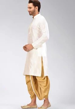 Solid Color Dupion Silk Dhoti Kurta in White