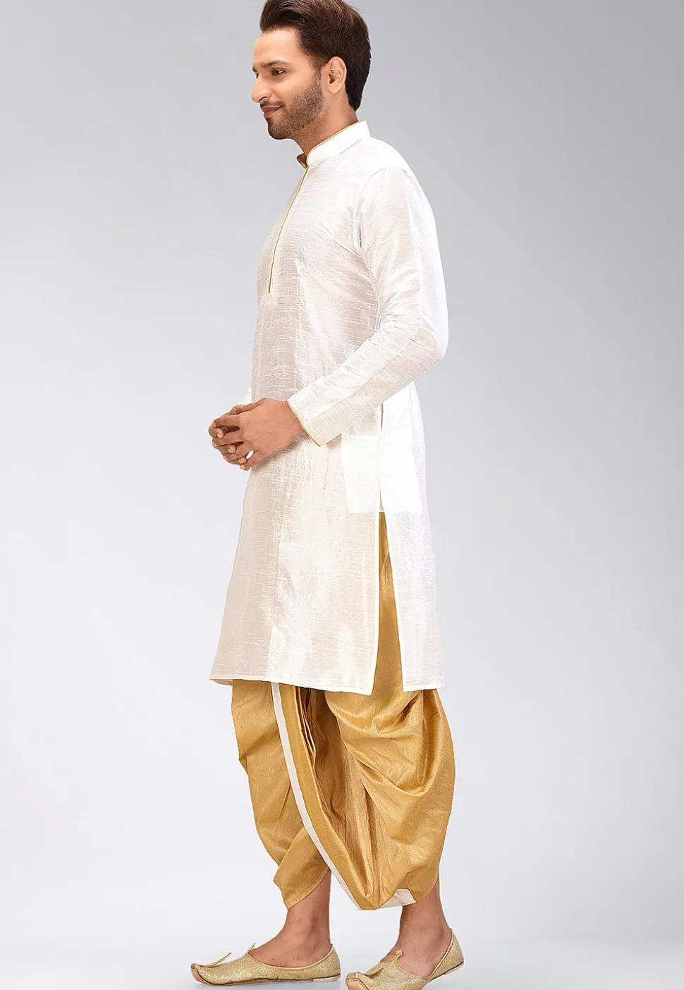 Solid Color Dupion Silk Dhoti Kurta in White