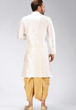 Solid Color Dupion Silk Dhoti Kurta in White