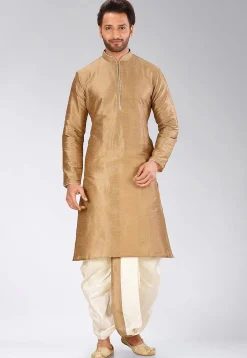 Solid Color Dupion Silk Dhoti Kurta in Dark Beige