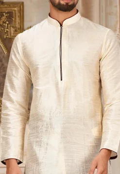 Solid Color Dupion Silk Dhoti Kurta in Light Beige