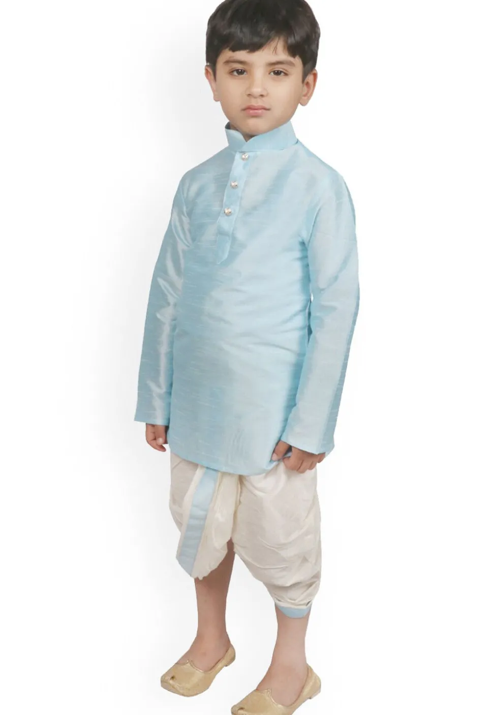 Solid Color Dupion Silk Dhoti Kurta Set in Sky Blue