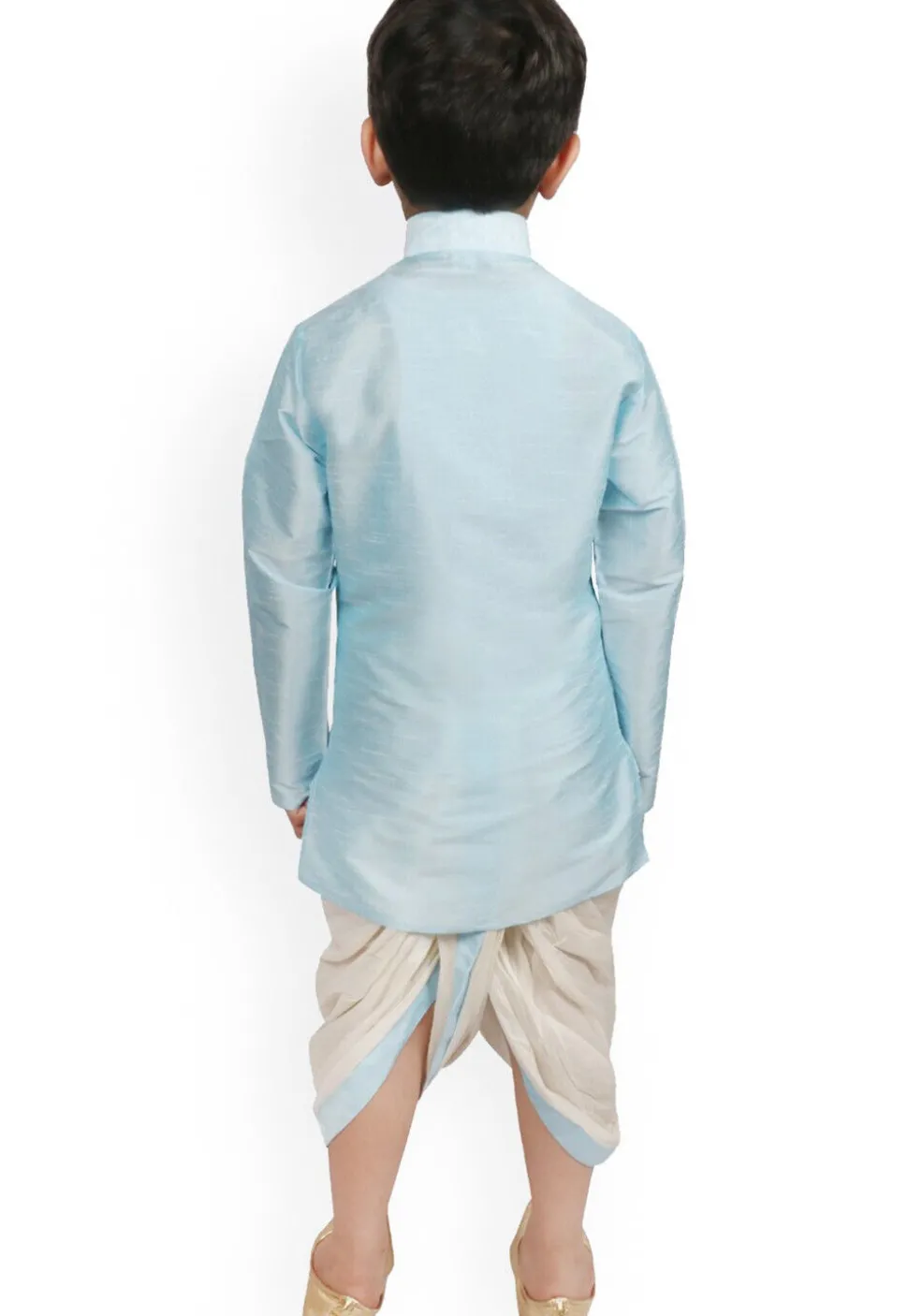 Solid Color Dupion Silk Dhoti Kurta Set in Sky Blue