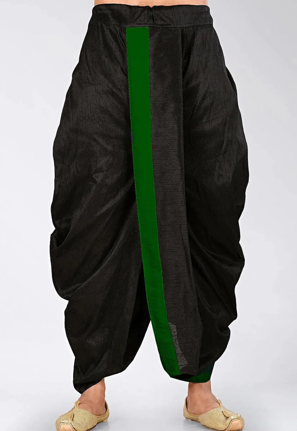 Solid Color Dupion Silk Dhoti Pant in Black