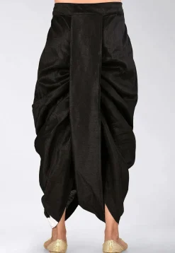 Solid Color Dupion Silk Dhoti Pant in Black