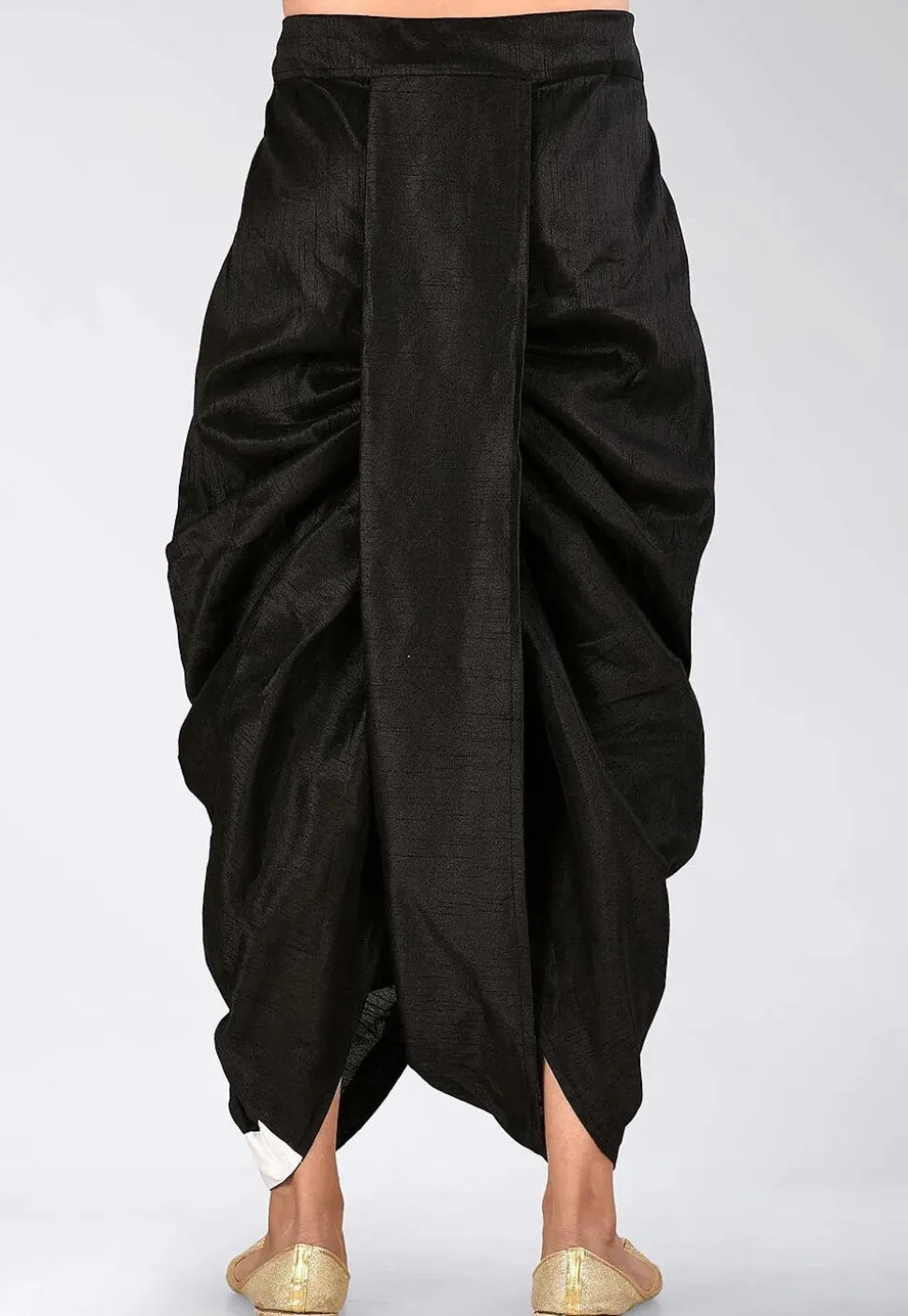 Solid Color Dupion Silk Dhoti Pant in Black