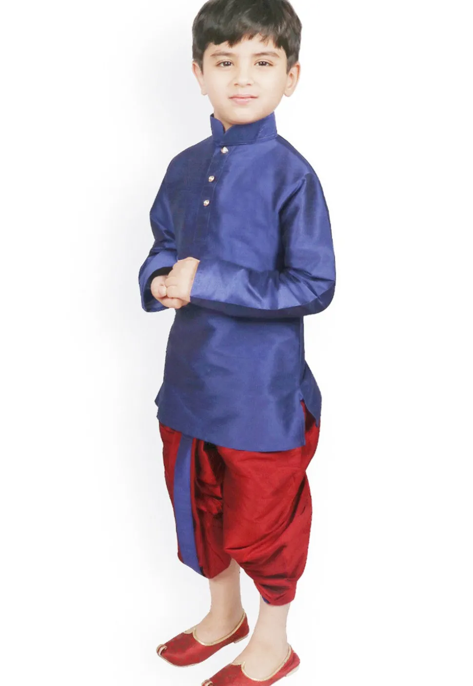 Solid Color Dupion Silk Dhoti Kurta Set in Royal Blue