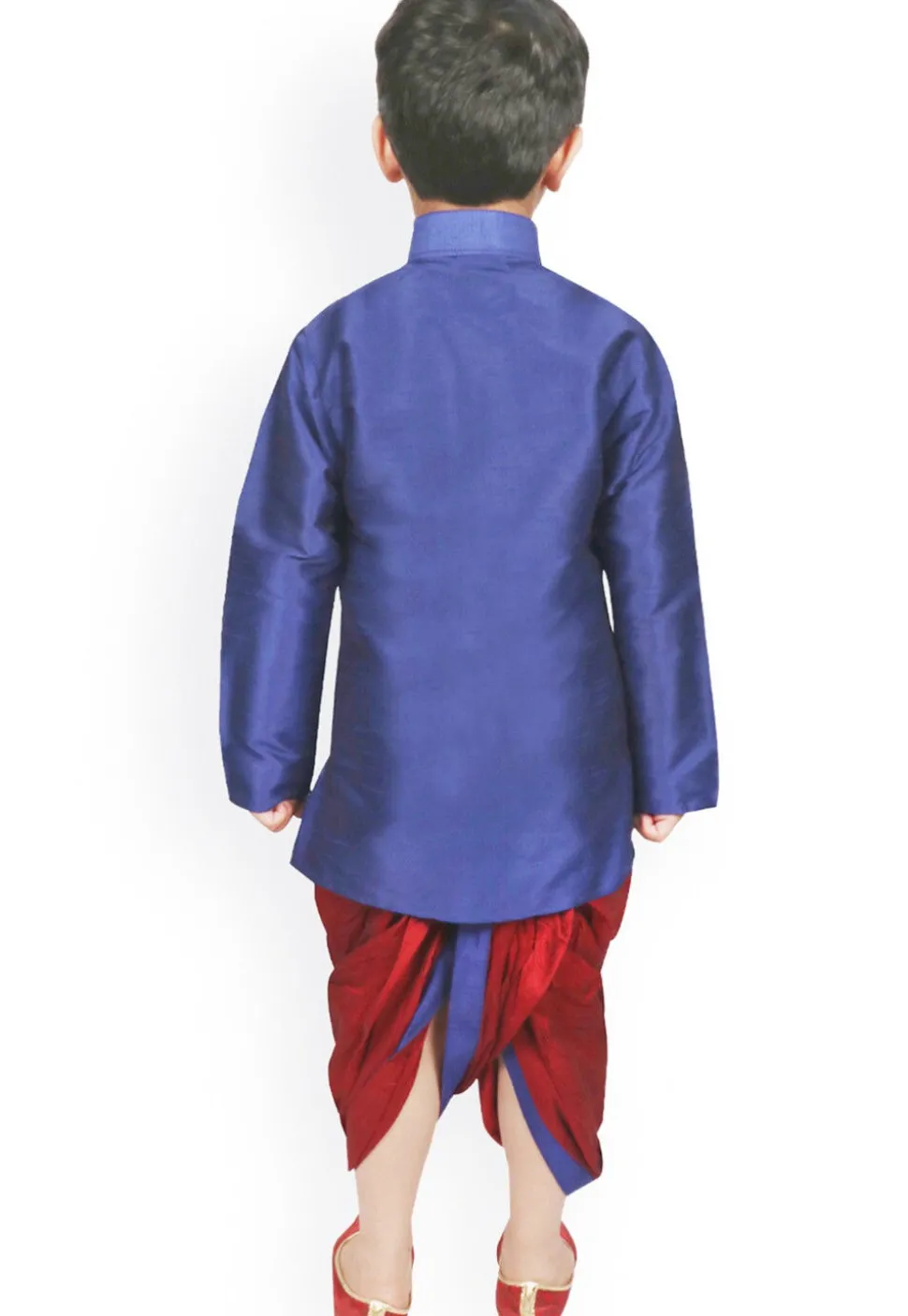 Solid Color Dupion Silk Dhoti Kurta Set in Royal Blue