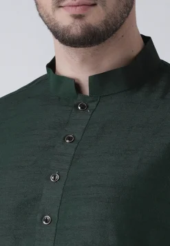 Solid Color Dupion Silk Dhoti Kurta in Dark Green
